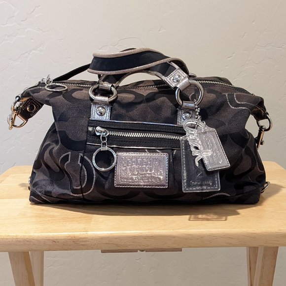 Coach Poppy canvas satchel with Coach bag chains - Picture 1 of 5